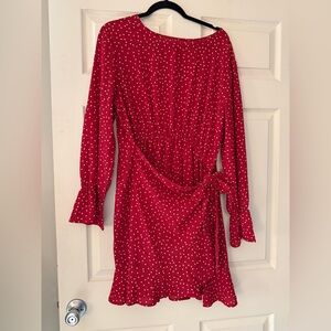 Red Polka Dot Wrap Dress – XXL – 38” – Long Sleeve